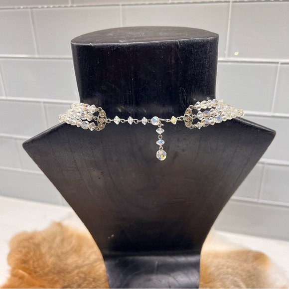 Vintage 1950’s Aurora Borealis Beaded Necklace Crystal Glass Faceted Tri-Strand - Picture 7 of 10